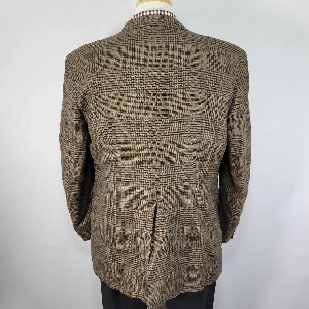 VTG JOS A BANK Men's Sport Coat Blazer Two Button‎ Brown Plaid 100% SILK 44R